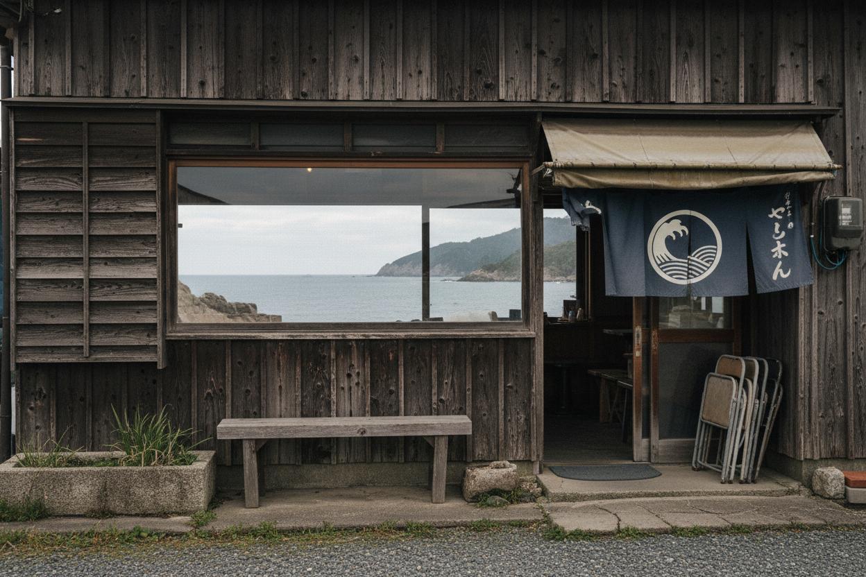 海の見える古い喫茶店の外観